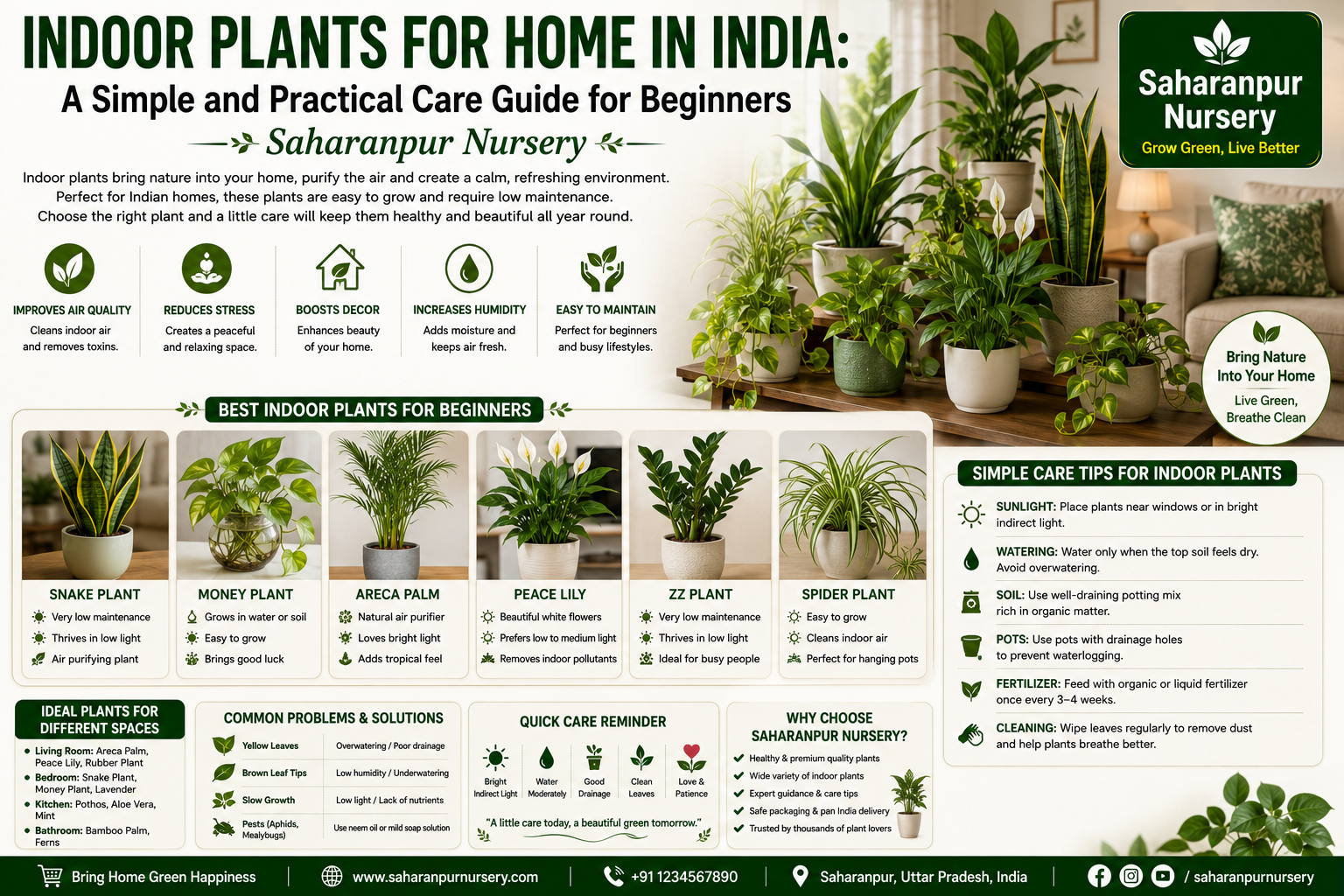 Indoor Plants for Home in India: A Simple and Practical Care Guide for Beginners | Saharanpur Nursery (2026 Guide)