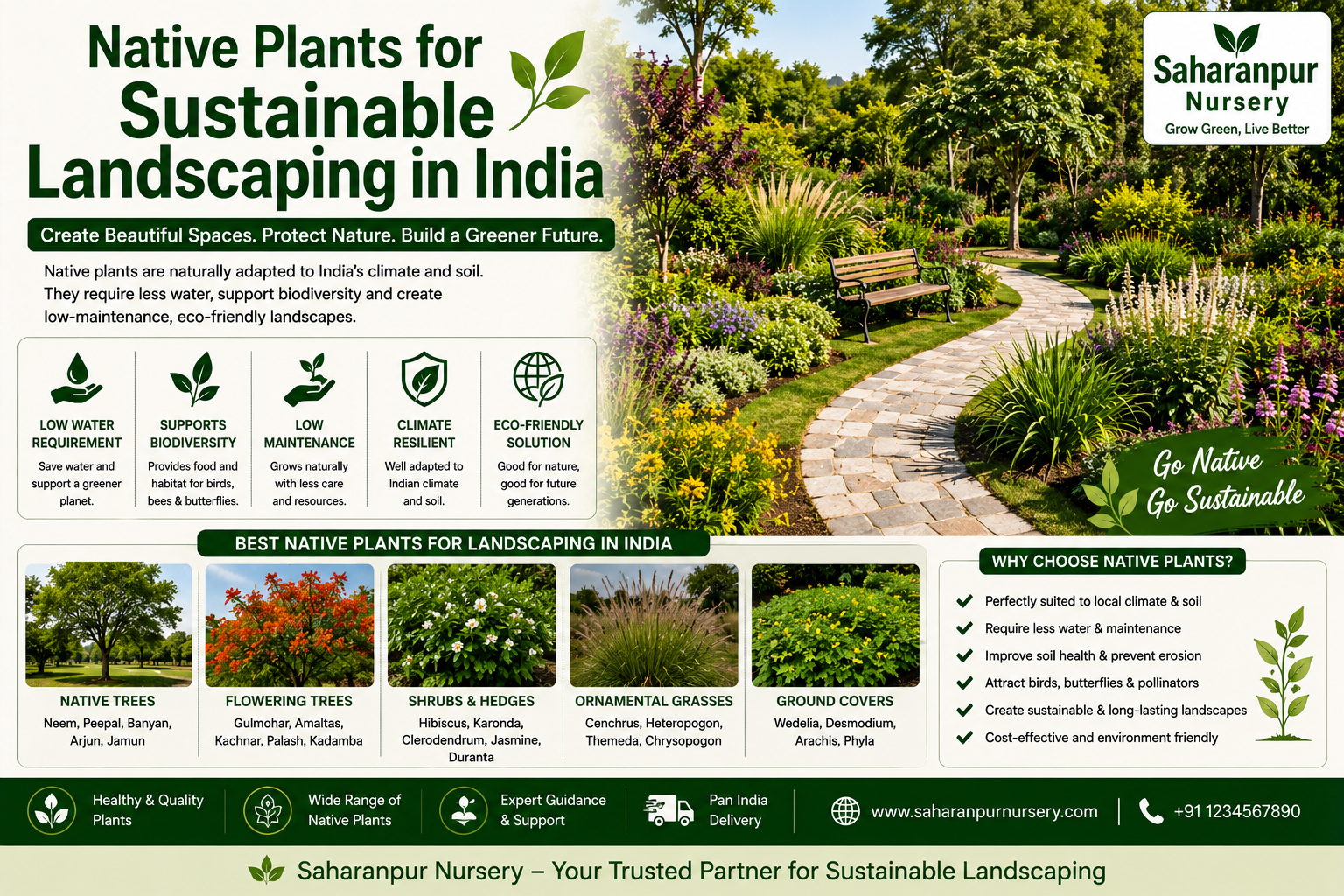 Best Native Plants for Sustainable Landscaping in India (2026 Guide) | Saharanpur Nursery