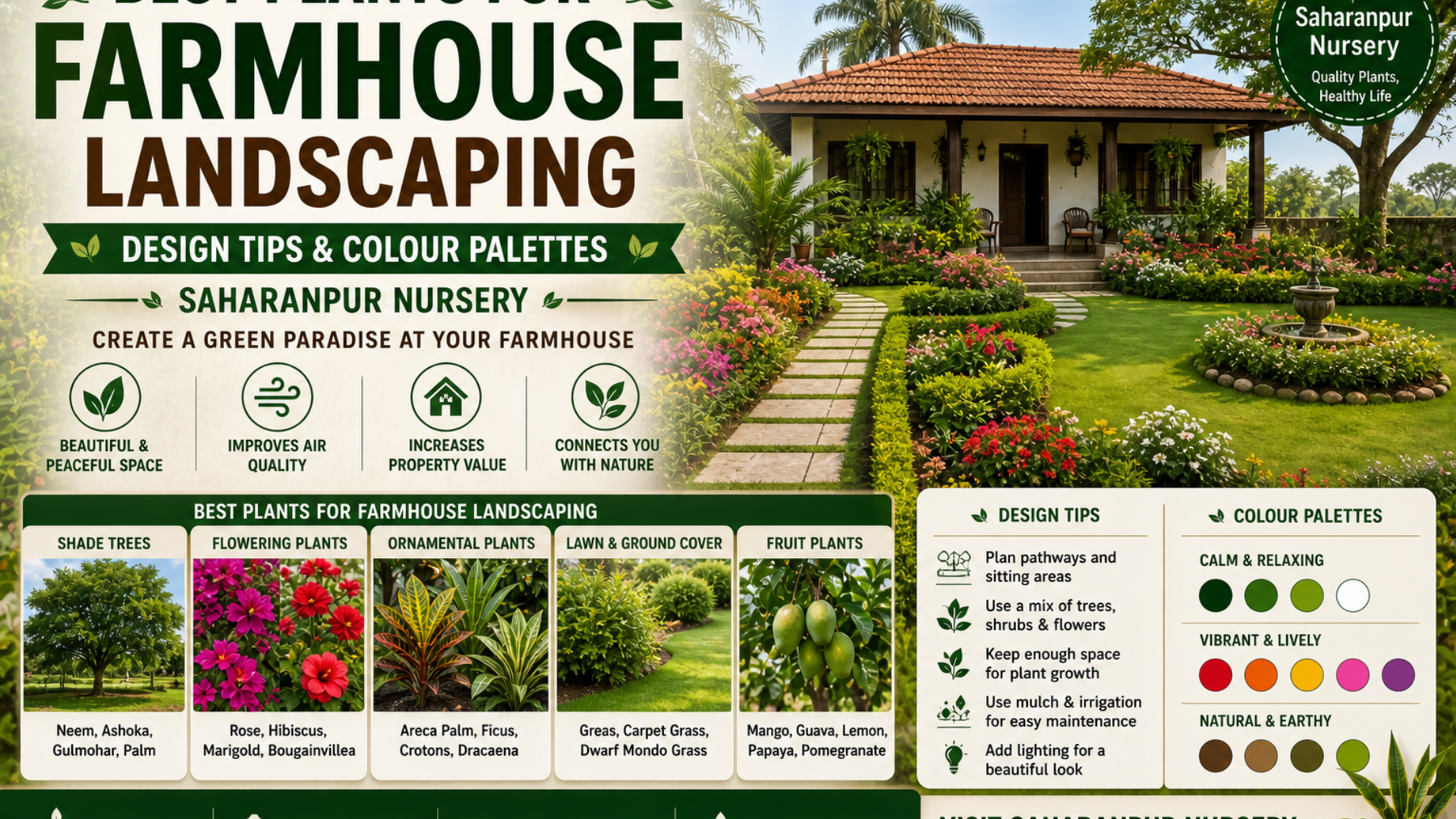 Best Plants for Farmhouse Landscaping | Design Tips &amp; Colour Palettes | Saharanpur Nursery (2026 Guide)