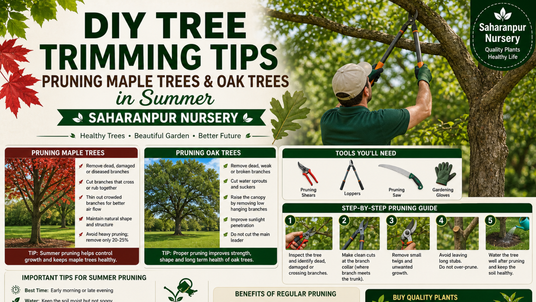 DIY Tree Trimming Tips: Pruning Maple Trees &amp; Oak Trees in Summer | Saharanpur Nursery (2026 Guide)