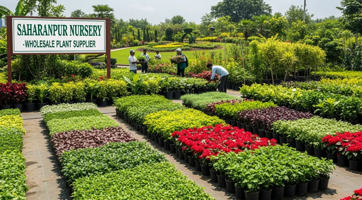 “Saharanpur Nursery wholesale plants supplier showing bulk ornamental, fruit, and landscaping plants for gardens and landscaping projects in India.”