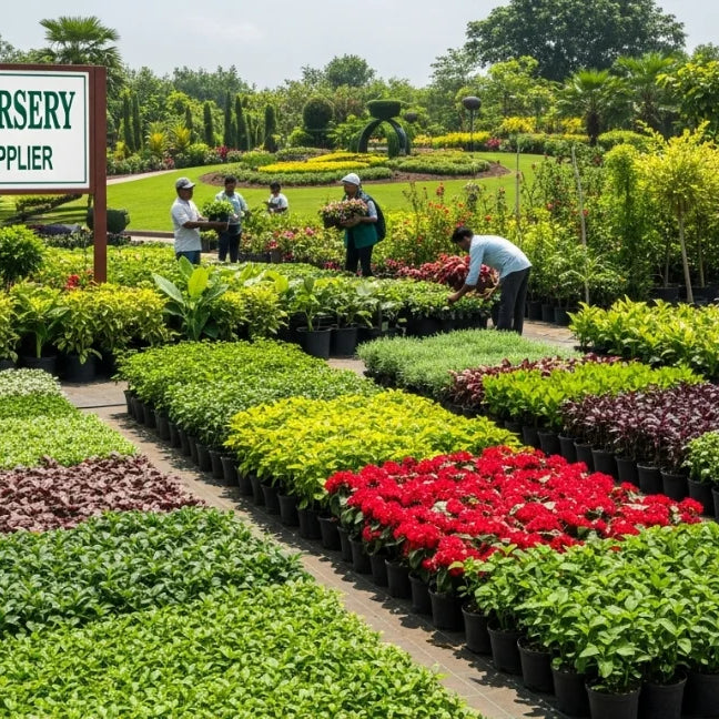 “Saharanpur Nursery wholesale plants supplier showing bulk ornamental, fruit, and landscaping plants for gardens and landscaping projects in India.”