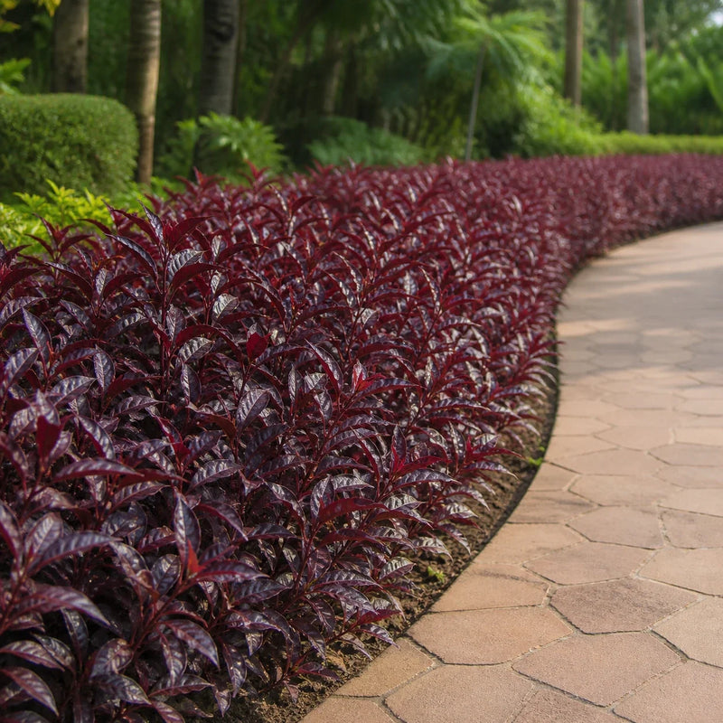 Red Eranthemum plants used as a landscaped garden border